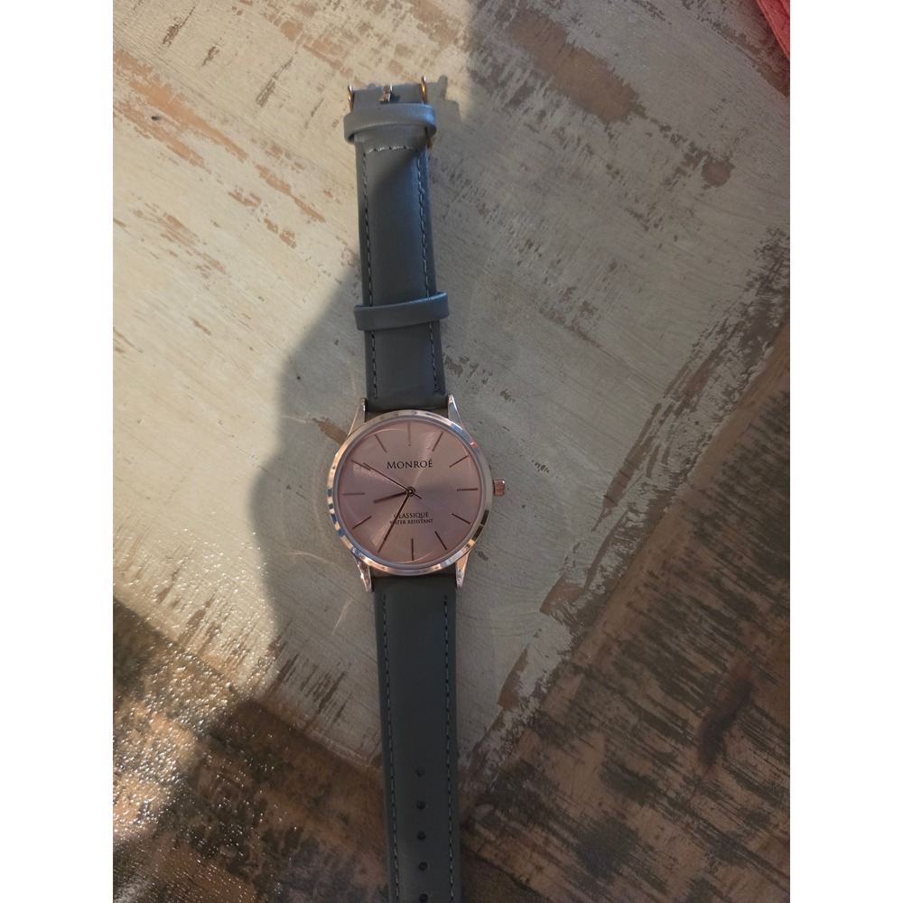 Monroe Classique Rose Gold Grey Leather Strap Water Resistant Watch